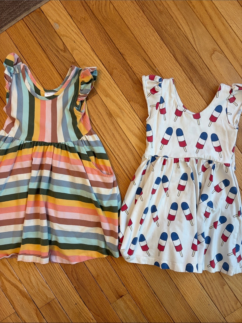 Hanna Anderson Rainbow Stripe Ruffle Sleeve/Monica + Andy White Popsicle Print
